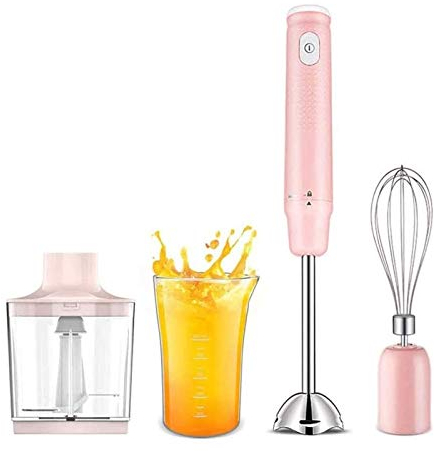 LEONYS Immersion Hand Blender,120W-Stepless Speed 4-in-1 Smart Stick Blender with Mixing Beaker,Egg Whisk for Smoothies/Puree Baby Food/Sauces/Soups,Pink