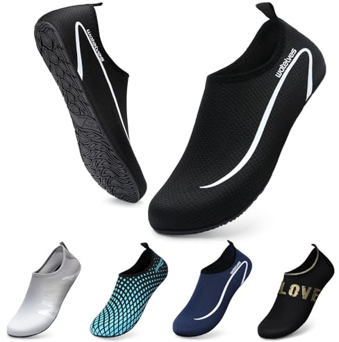 WateLves Chaussures Aquatiques Homme Femme Unisexe SéChage Rapide AntidéRapant Surf Snorkeling Chaussures Pieds Nus Chaussure Piscine Chaussures de Plage Chaussures d'eau A-Ligne Noir 50/51