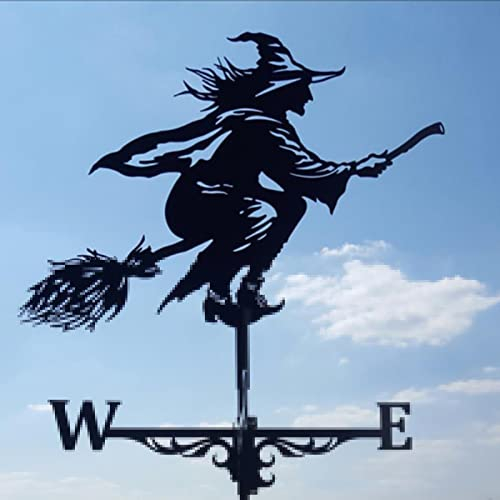 Metall-Hexen Wind Vane, Schwarz Hexen-Wetterfahne,Edelstahl Windanzeige Hexen Form Dekoration, Dachwetterfahne,Dachdekorationszubehör Sind Geeignet Für Außenterrassen, Garten, Rasen,71×42 cm