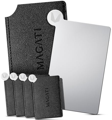 MAGATI Handspiegel aus Edelstahl mit Griff (5er Set) – Taschenspiegel | Taschenspiegel mit Lederschutzhülle für unterwegs – Praktischer Mini Spiegel kompakt für die Geldbörse
