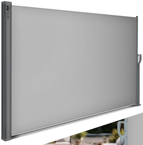 tillvex - Tenda laterale estensibile e oscurante per balcone, 160 x 400 cm, giardino e terrazzo, con supporto a parete, protezione dal sole, in acciaio inox, antivento