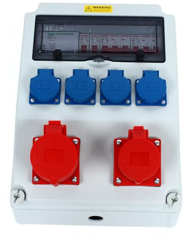 Distributore di corrente da parete con interruttore di protezione del cavo, 230 V, distributore di corrente da costruzione, distributore a parete, completo da 32 A, 16 A, per interni ed esterni,