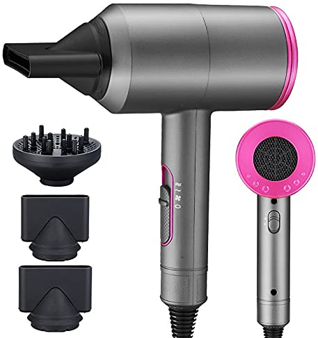 Asciugacapelli Ionico, Euakee Professionale 2000W Phon Capelli con Diffusore, Asciugatura Rapida 120000 RPM ad Alta Velocità per Phon Capelli per Salone e Casa (Rosa)