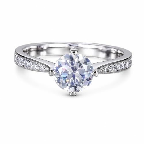 MYBELLNA Moissanite Ring für Frauen Damen, engagement ring，verlobungsring | 1ct D Farbe VVS1 Klarheit Brillante，925 Sterling Silber Runde Schliff 18K Weißgold überzogen Versprechen Ringe für Frauen