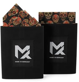 MAY-TIE Einstecktuch aus Kork | 2in1, vorgefaltet, höhenverstellbar | Style: Black Skull, Schwarz | Vegan