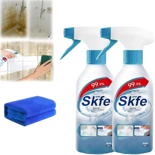 Skfe Badreiniger-Spray, Skfe Badezimmer-Reinigungsspray, Skfe Reiniger für hartnäckige Flecken, Badezimmer-Entkalker, Mehrzweck-Reinigungsspray für Badezimmer (1 Stück) (2Pcs)