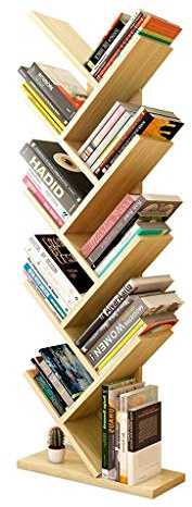 Tiiiopkvvv Libreria semplice a nove strati a forma di albero libreria libreria libreria in legno può sopportare 50 kg mensola portaoggetti (colore: naturale)