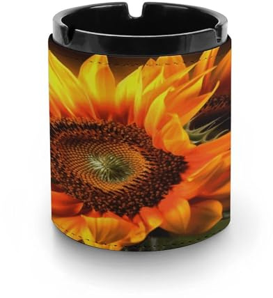 Leather Ashtray Portable Orange Sunflower Wallpaper Printing Cigarette Ashtray A Car Ashtray For Home Office And Vehicle-Mounted