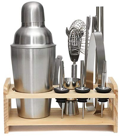 UHJKLA 13 Pezzi 750 ml in Acciaio Inox Cocktail Shaker Mixer Drink Barman Kit Bar Set Strumenti con Supporto portabottiglie