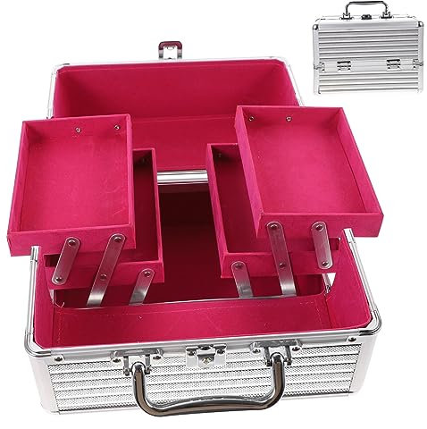 SKISUNO Kosmetik Organizer Aus Aluminiumlegierung Schminkbox Mit Griff Für Reisen Spiegel Im Inneren Make-up Aufbewahrungsbox Großes Fassungsvermögen Langlebiger Verschluss