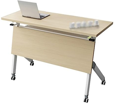 Faltbarer Computertisch mit Besprechungstisch und feststellbaren Rollen, Metallgestell, Ausstellungstisch, Weiß, Holzfarbe, 120 x 50 x 75 cm