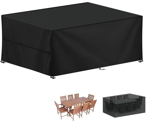 LAMUNI Överdrag för Trädgårdsmöbler, 420D Oxfordtyg Utomhus Bordsskydd, 250x100x80cm Trädgårdsbordsskydd Möbelöverdrag Utemöbler, Vattentätt Överdrag för Bord och Stolar, Vindtät, Dammtätt