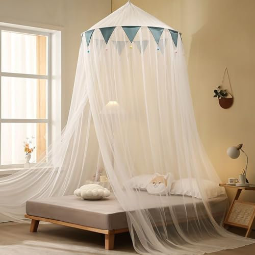 Koomuao Jumuao Betthimmel Babybett,Baldachin Kinderzimmer,Madchen Jungen Kinder Babybett,Hängende Rund Princess Insektennetz Moskitonetz,Für Kinderzimmer und Spielzimmer Dekoration,Höhe 280 cm (Blau)