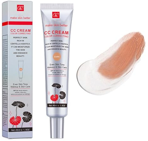 Centella Asiatica CC Cream - Color Correcting CC Cream Foundation - Concealer Full Coverage Moisturiser Even Skin Tone Makeup - SPF 25 Colour Corrector Suitable for All Skin (Dark)