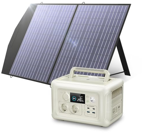 ALLPOWERS Centrale Elettrica Portatile 299Wh 600W R600 Beige con 100W Pannello Solare, LiFePO4 Batteria Backup, Generatore Solare MPPT UPS per Campeggio, Festa, RV, Uso Casa, Ricarica Rapida in 1 ora