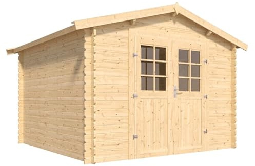 Cerland Abri de Jardin en Bois 310×302 cm - Pin sylvestre 28 mm - Double Porte Large, Hauteur faîtage 298 cm - Rangement Outils et mobilier