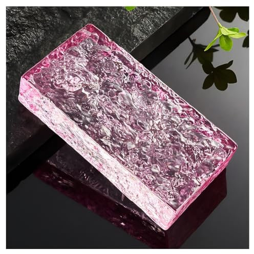 Zfmnoyev Ladrillo De Vidrio De Alta Transparencia con Textura De Cristal De Hielo, Ladrillos De Cristal Macizo De Doble Cara, Ladrillos De Cristal Rectangulares Transparentes(Rosado,100x100x20mm)