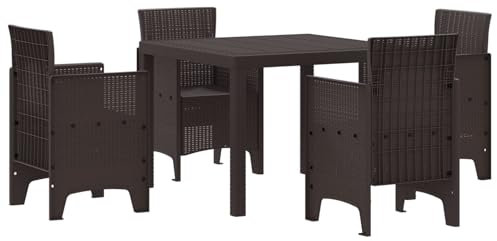 vidaXL 5-Piece Garden Dining Set - Rectangular Brown Resin with 4 Chairs - Outdoor Patio/Balcony Furniture - Weather & UV Resistant