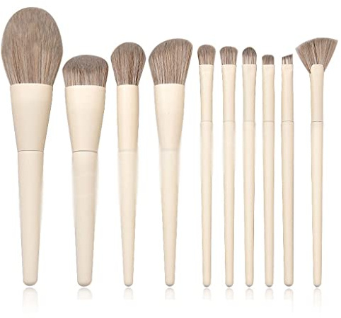 10 Wooden Handle Makeup Brush Set, Large Powder Base, Eye Shadow, Blush, High Gloss Makeup Brush
