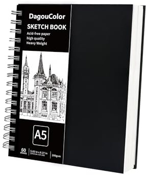 DagouColor Spiral Quaderno da Disegno Sketchbook, 60 Fogli (120 Pagine), A5 Carta di Disegno Senza Acido, 200GSM Sketch Pad, Per Artisti Principianti Adulti, Pittura, Mezzi Misti