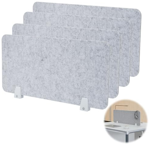 petour 4 Stück Schreibtisch sichtschutz（hellgrau）, 30 * 60 cm schneidbar Schreibtisch Trennwand, Freistehender Schreibtischteiler, tischtrennwand aus Filz, für Büro- und Arbeitstische, 9 mm