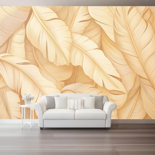 Carta da parati Motivo A Foglia Di Banano, 200 x 140 cm Carta da parati fotografica personalizzata in tessuto non tessuto per soggiorno e cameretta dei bambini, Beige