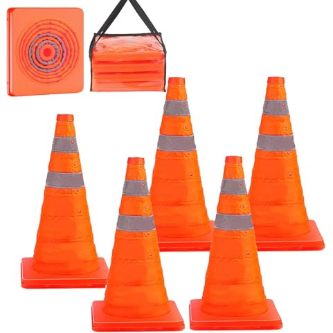 4 PCS Traffic Cones,Collapsible Traffic Safety Cones,Multi Purpose Pop-up Cones with Reflective Collar, for Road Parking, Driving Practice, Parking Lot,Road Risk Avoidance Tips (28 in)