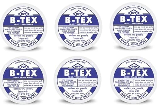 Generic B Tex White Ointment for Soothing Skin Relief, Eczema, Ringworm and Cracked Heels - Multi-Purpose Antiseptic Skin Cream - 14g (Pack of 6)