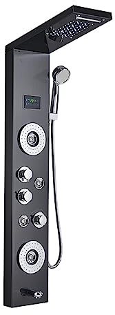Colonne de Douche, Robinet de douche de salle de bain noir/brossé nouvellement de luxe, panneau de douche à LED, mitigeur de baignoire à colonne avec écran de température de douche à main(Black A)