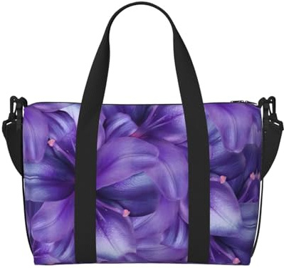 Sac de voyage avec imprimé fleurs de lys violettes pour homme et femme, sac fourre-tout léger et imperméable avec fermeture éclair, sac à bandoulière tendance