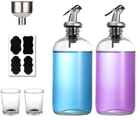 Dispensador De – Decantador De | Botellas De Vidrio De 16 Oz Juego De Decantador De De Lujo Con Vasos Reutilizables, Embudo Y Etiquetas Contenedor De Enjua