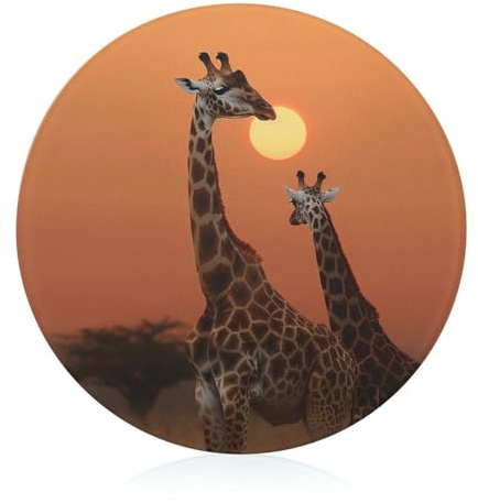 Glass Cutting Board,Giraffe At Sunset Printed Worktop Protectors- Durable- Scratch-Resistant, Heat-Proof