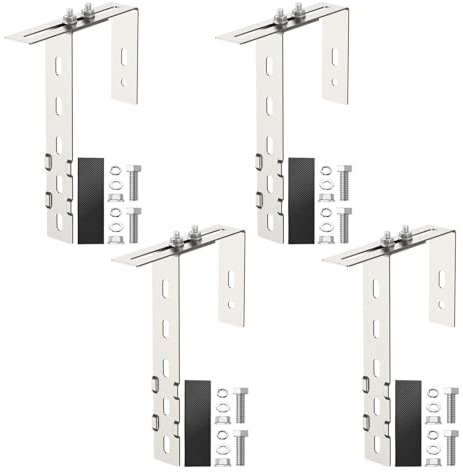 Anbte 4 Stück Balkonkraftwerk Haken 304 Edelstahl, 65-190mm Einstellbar Balkonhalterung Solarmodule Balkonhaken inkl. Montagezubehör für Eckig Balkongelände Solar Befestigung Ohne Bohren (Silber)