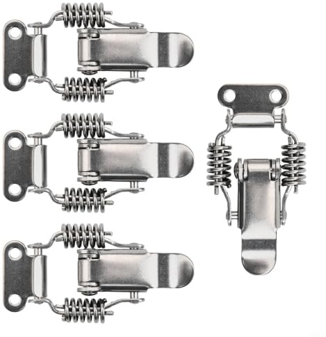 HpLive Stainless Steel Spring Latch, Turnbuckle with Double Spring, Door Hinge Accessories for Toolbox and Wooden Boxes, and Weatherproof, Easy Screw Mounting, High Tensile Force, (S)