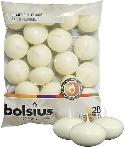 20 Bolsius 5 Hour Quality Ivory Floating Candles, by White Candle Company