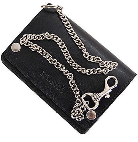 GoBago Biker Geldbeutel mit Kette Geldbörse Portemonnaie aus robusten Leder Kettenbörse Bikerbörse mit Kette Trucker 13 x 9 cm