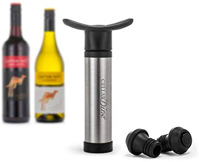 Cellardine 627 CELLARDINE ABS Stainless Steel Vacuum Wine Saver Pump and Stopper, Black