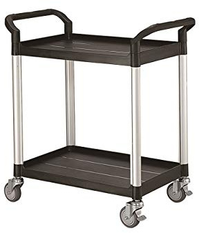 T-EQUIP PSC-120 Kunststoffwagen, 2 Etagen, LxBxH: 850 mm x 480 mm x 950 mm, Tragfähigkeit 200 kg, Schwarz | 2 Etagen, Tragfähigkeit 200 kg, LxBxH 850 x 480 x 950 mm, schwarz