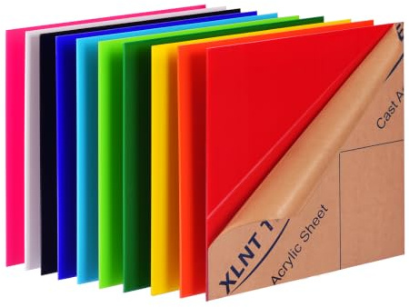 XLNT Tech 10 Stück & 10 farbige Acryl-Kunststoffplatten 30,5 x 30,5 cm (0,118 Zoll) dick) (nicht transparent), für Schilder, DIY-Projekte