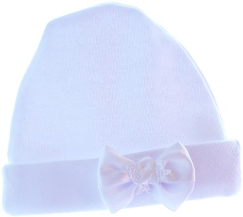 La Bortini Baby Mütze Mützchen Cap Mit Schleife Weiß Baumwolle (KU 34-36cm.)
