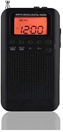 Hakeeta Radio AM/FM Portable de Poche Mini Radio numérique à syntonisation stéréo 2 Bandes Radio personnelle avec écouteurs et écran ICD avec Haut-Parleur Externe et Prise Casque 3,5MM (Radio Noire)