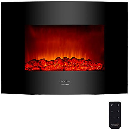 Cecotec Cheminée électrique Ready Warm 2200 Curved Flames. 2000W, 22, 2 niveaux de puissance, 20m2, Télécommande, Panneau curve en verre templé (22, Nero | Telecomando)