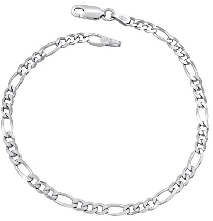 Kauf-mich-weg Figaro Armband 925 Sterling Silber rhodiniert 3,5mm breit Länge wählbar 16 16,5 17 17,5 18 18,5 19 19,5 20 20,5 21 21,5 22 23cm Figarokette Silberkette Armkettchen anlaufgeschützt