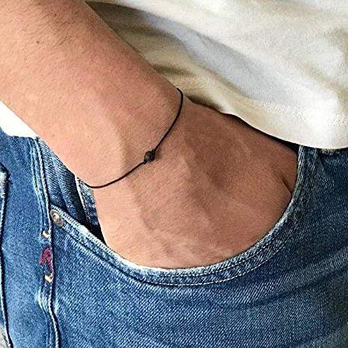 TseenYi Bohemiskt armband med liten lavasten – svart vaxad tråd, elegant armband för kvinnor och flickor, 1 Count (Pack of 1), Lava sten