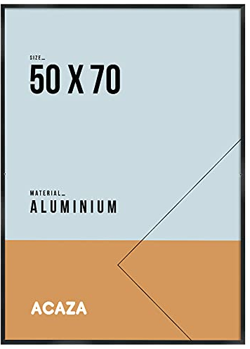 ACAZA Bilderrahmen 50 x 70 cm mit bruchsicherem Plexiglas für Fotowand, großer Aluminium Fotorahmen für Poster oder Bilder als Bilderwand Deko, Bilderrahmen schwarz