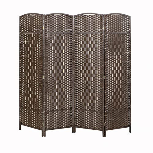 LW Collection Paravent Raumteiler Braun Rattan - Raumteiler 4 Paneele - Trennwand 170x160cm - Paravent Fertig