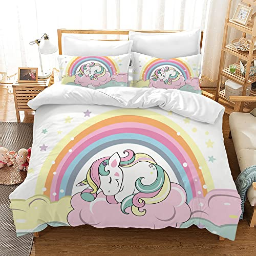 Hoimlm Set di biancheria da letto per bambini, con copripiumino e 2 federe, motivo unicorno, in microfibra, con chiusura lampo (Stile B, 220 x 240cm)