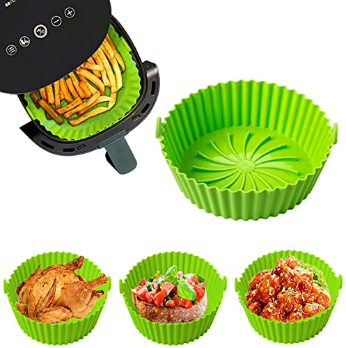 Tuofang Pot en Silicone pour Friteuse à Air, Large Panier en Silicone Accessoires de Friteuse, Panier en Silicone Réutilisable, pour Airfryer,Micro-Ondes, Le Moule à Gâteau (20.5cm)
