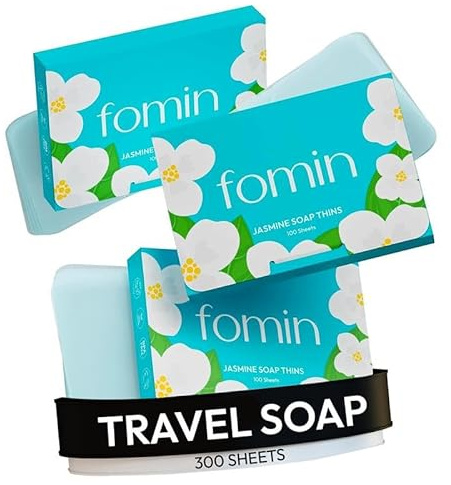 FOMIN - Feuilles de savon en papier antibactérien pour le lavage à la main – (300 feuilles), feuilles de savon de voyage portables au jasmin, mini savon de camping dissoute, feuille de savon portable