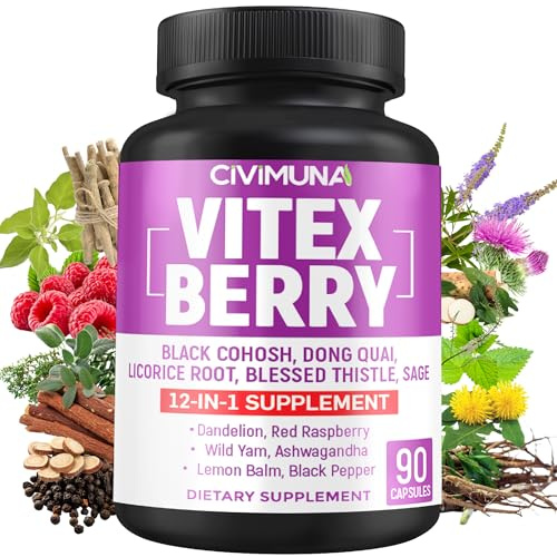 CIVIMUNA Vitex Berry Extract Capsules with Vitex Berry, Black Cohosh Root, Dong Quai Root and More - 90 Capsules for 3 Months Supply